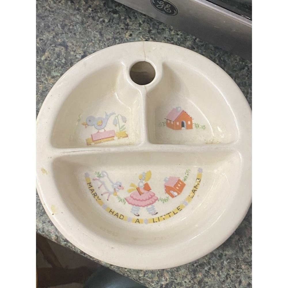 Mary Had A Little Lamb‎ childs warming divided dish ceramic 1950s Bird House
